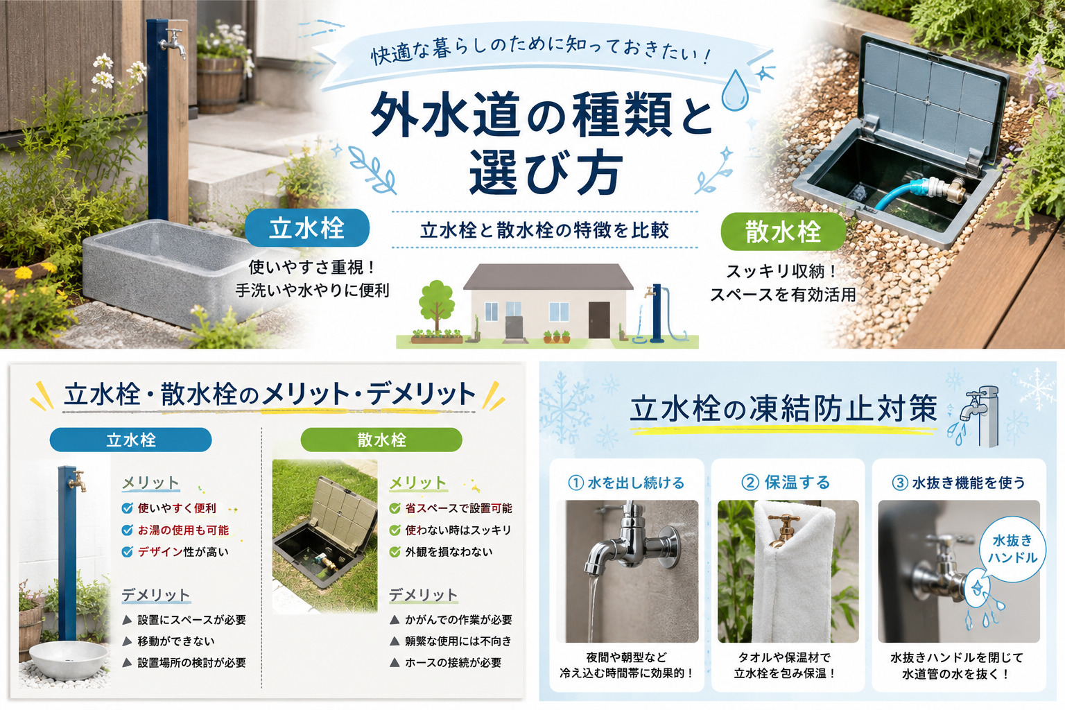 外水道計画のポイント｜立水栓・散水栓の比較と凍結対策