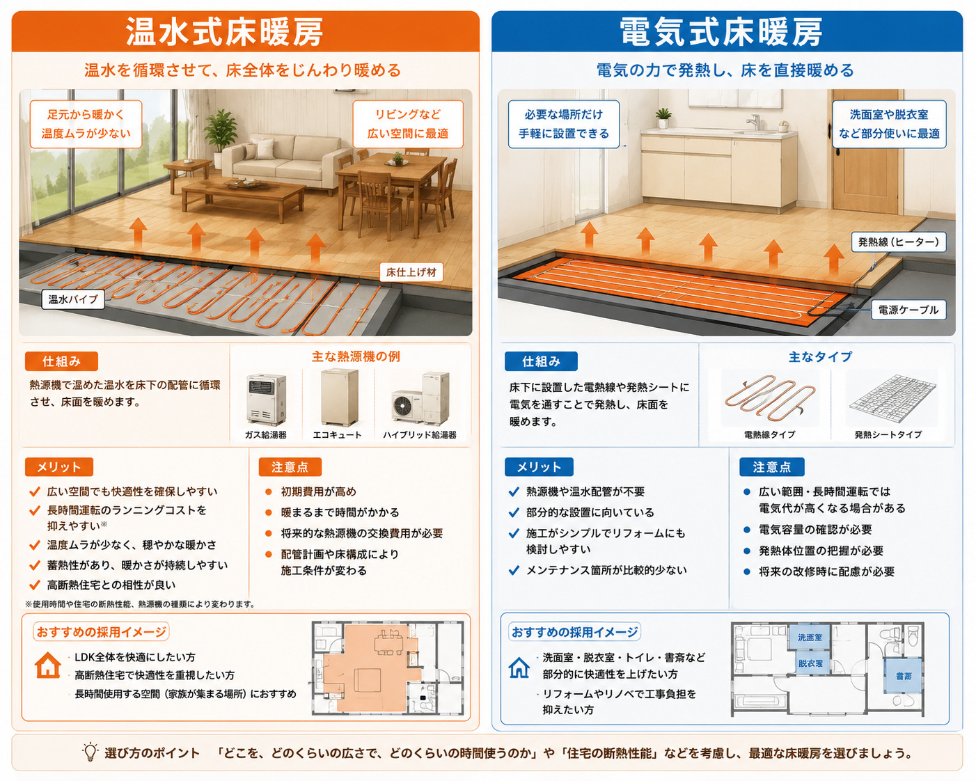 床暖房とは？温水式と電気式の違いと選び方
